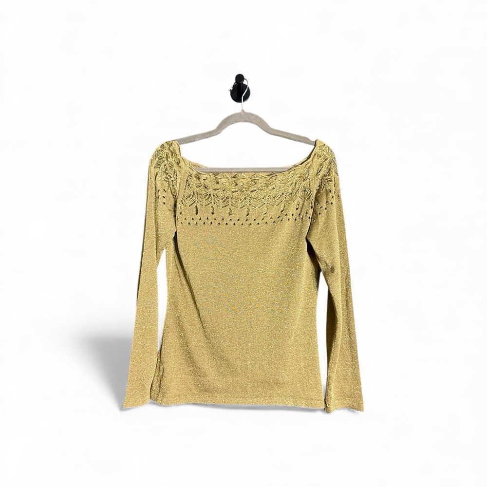 Etro Metalic Lurex Knit Boat Italy Gold Vintage Y2K Boho  Long Sleeve Top Small